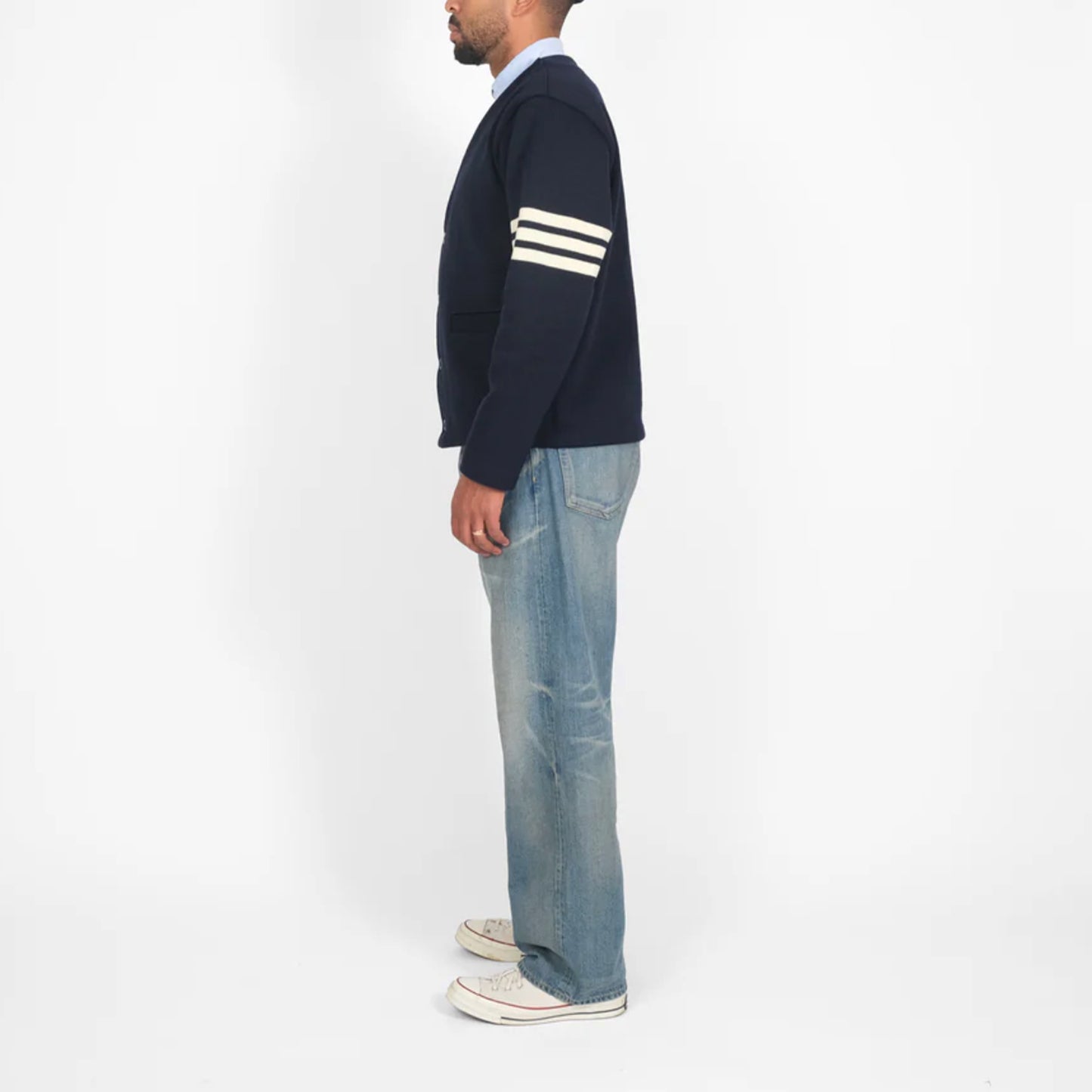 Slouchy Cardigan in Dk Navy/Off White