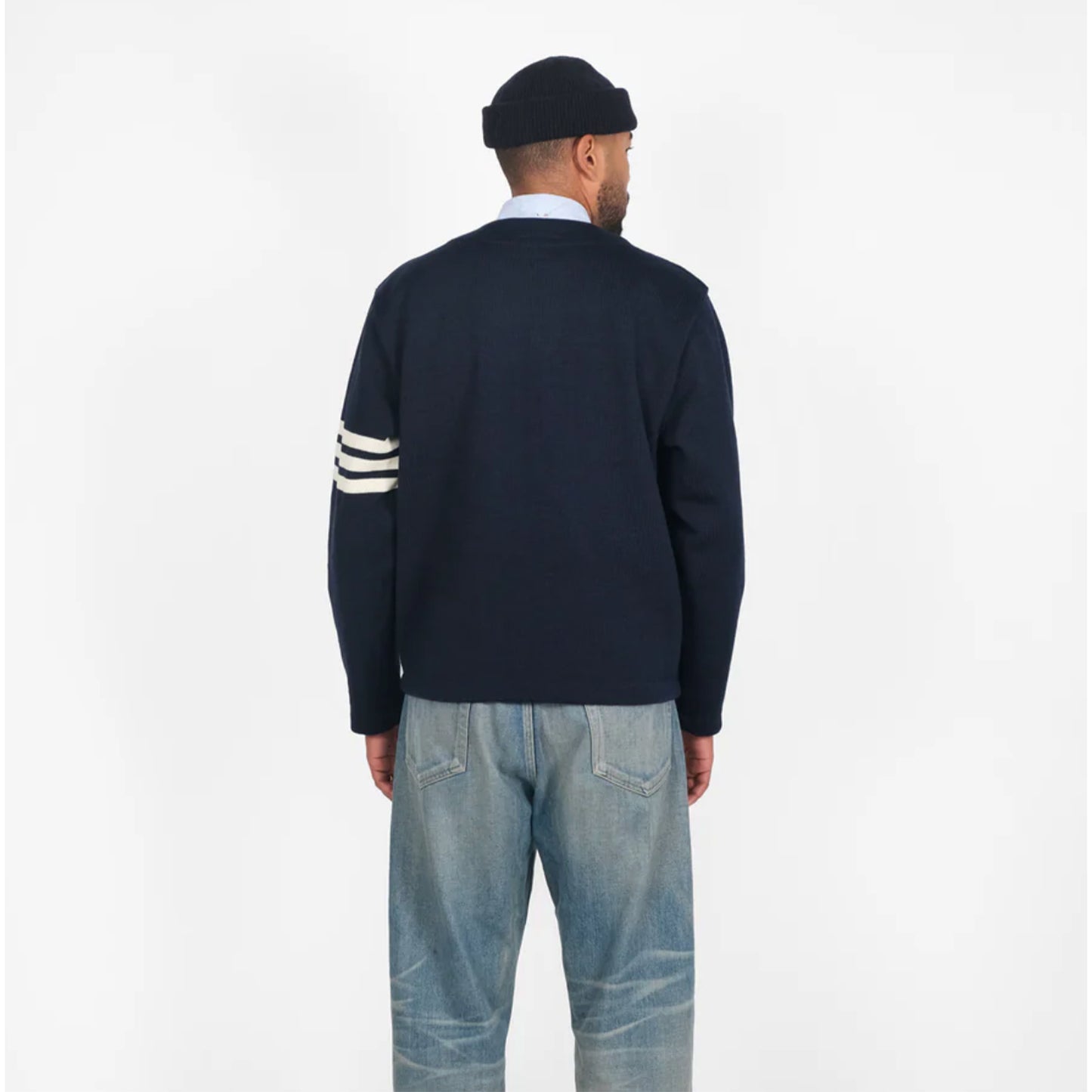 Slouchy Cardigan in Dk Navy/Off White