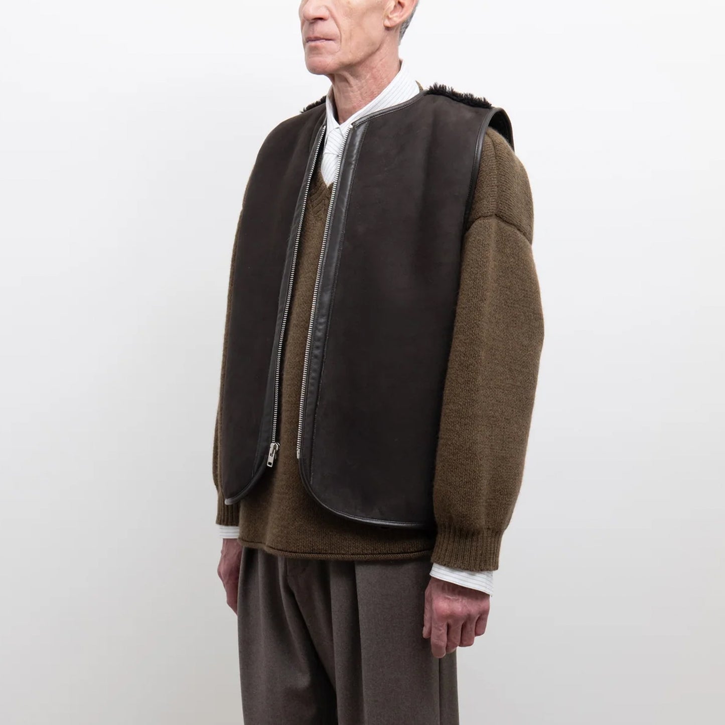 Suede Back Curly River Vest in Chocolate