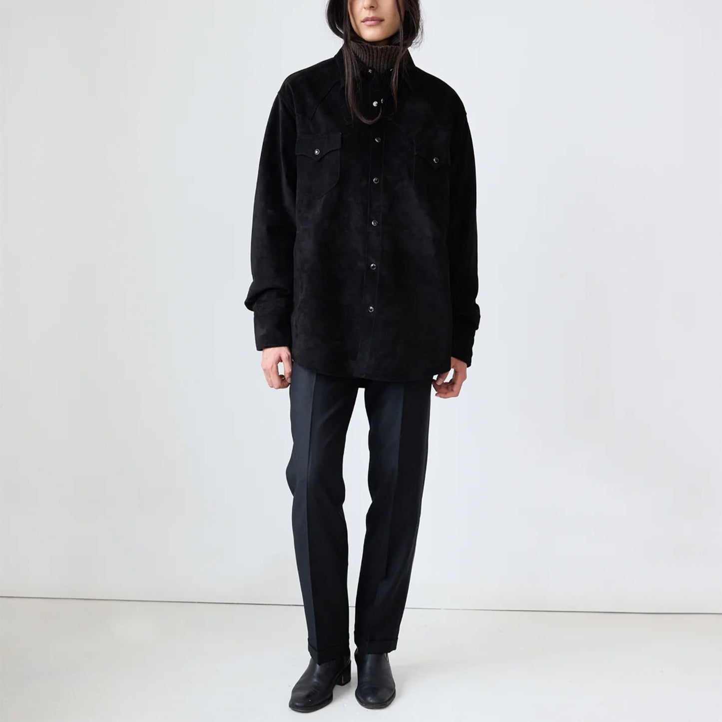 Suede Western Shirt in Black