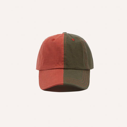 Two-Tone Ripstop Cotton Baseball Cap in Olive and Red