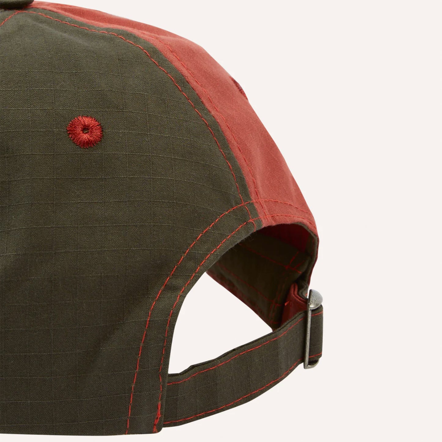Two-Tone Ripstop Cotton Baseball Cap in Olive and Red