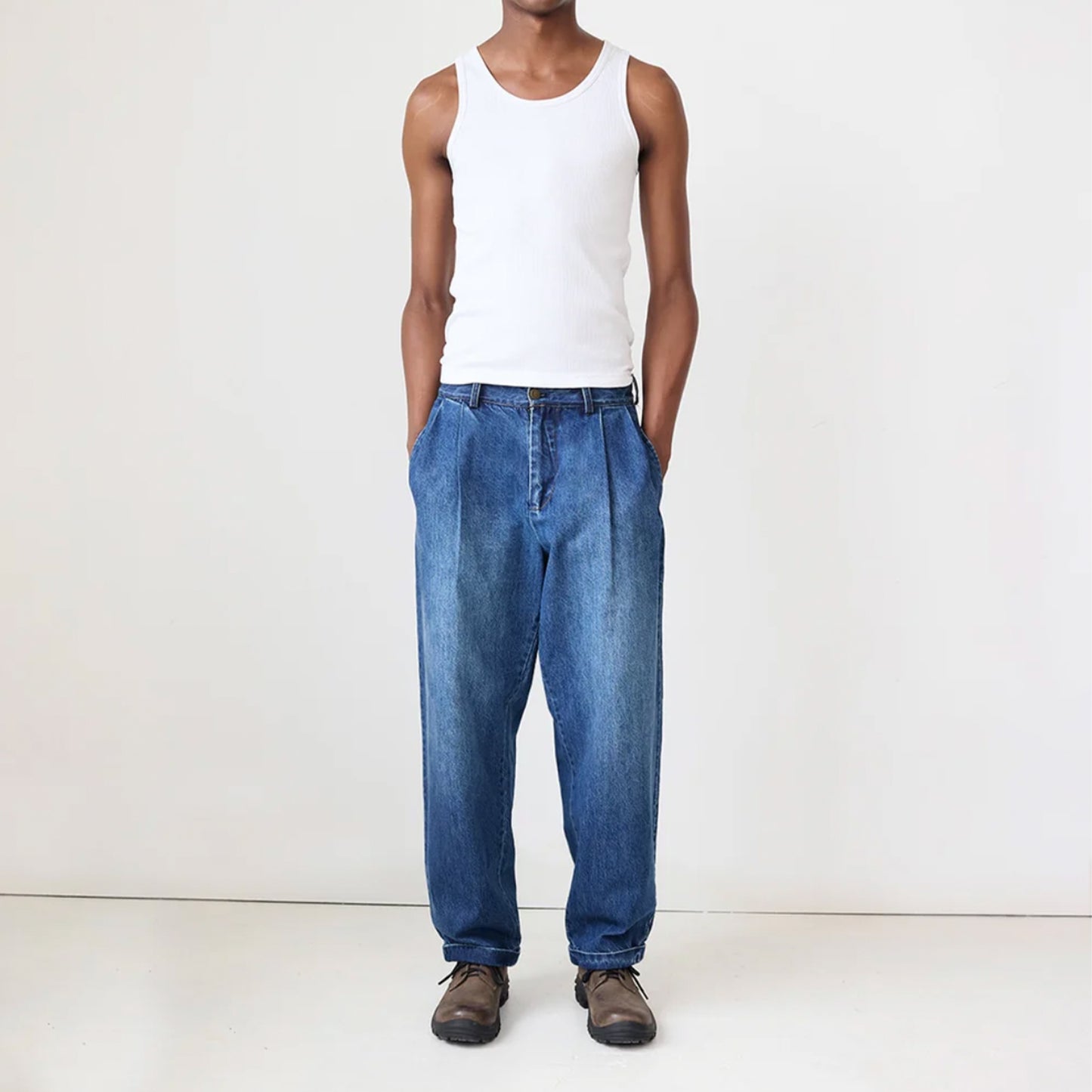 Washed Pleated Denim