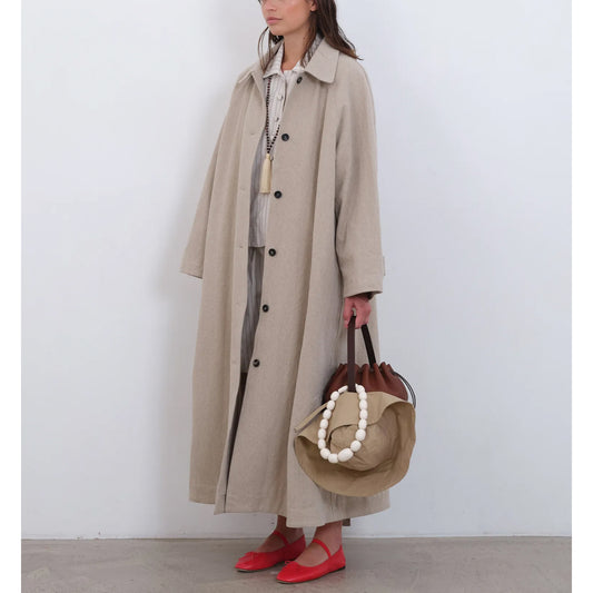 Japanese Flax Cotton Gabardine Wickham Trench in Oatmeal
